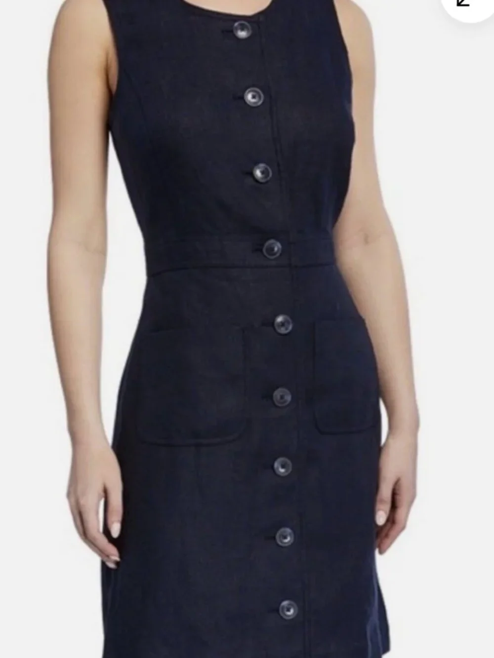 Tory Burch Navy Blue Button Front Linen Shift Dress size 6